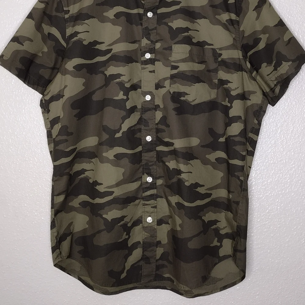 J. Crew Men's Camouflage Flex Washed Short Sleeve Casual Button Down Shirt Sz M